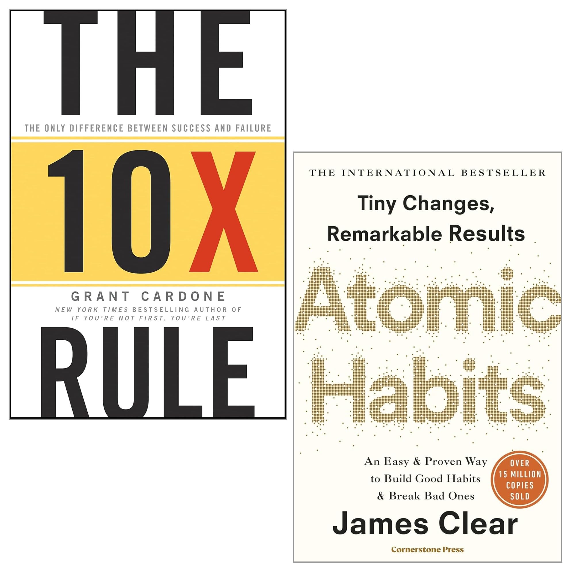 The 10X Rule and Atomic Habits 2 books collection set by Grant Cardone and James Clear, paperback front covers