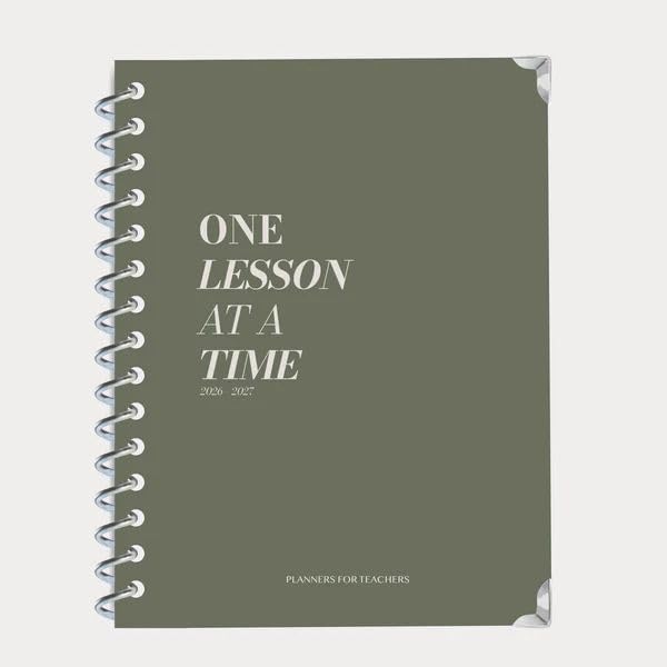 Front cover of the 2026-2027 Teacher Planner Olive Edition spiral-bound organizer by Iqra