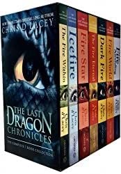 Seven paperback Dragon Chronicles book collection by Chris D'Lacey, featuring colorful dragon-themed covers in a box set.