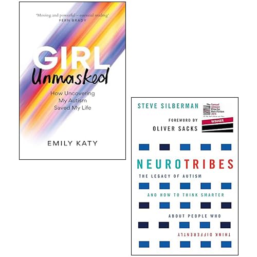 Two paperback books from the Girl Unmasked and NeuroTribes Collection by Emily Katy on a wooden table.