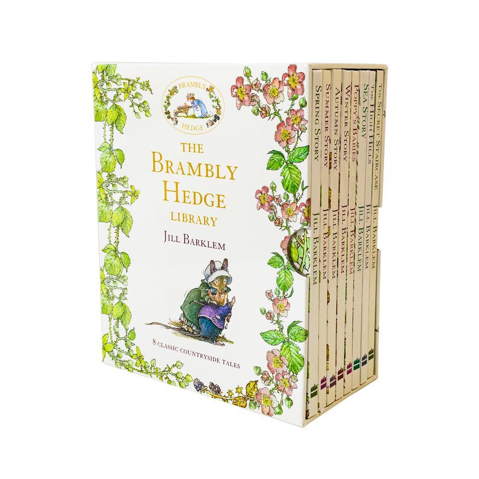 Eight hardback Brambly Hedge books by Jill Barklem from the HarperCollins collection, featuring charming illustrations for ages 3-7.