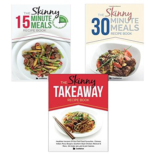 Skinny 15 and 30 Healthy Meals collection of two paperback books by Bell & Mackenzie Publishing on a wooden surface.
