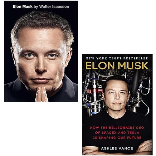 Elon Musk book collection set featuring two non-fiction paperbacks by Ashlee Vance, showcasing cover designs.