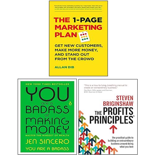 Three paperback books by Allan Dib, featuring the Marketing collection set on a wooden surface.