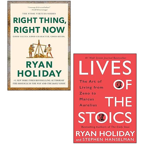 Hardback set of "Stoic Duo" by Various Authors, featuring two nonfiction books by Ryan Holiday, displayed on a wooden surface.