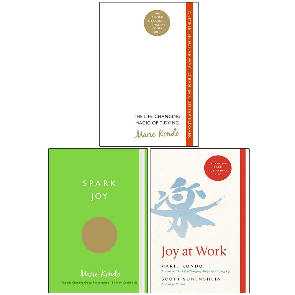 Marie Kondo 3 Books Collection Set in paperback showcasing titles on organization and decluttering, by Vermilion/Bluebird Ltd.