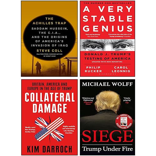 Trump Books by Various Authors, 4 paperback collection set, showcasing covers of non-fiction titles by Steve Coll.