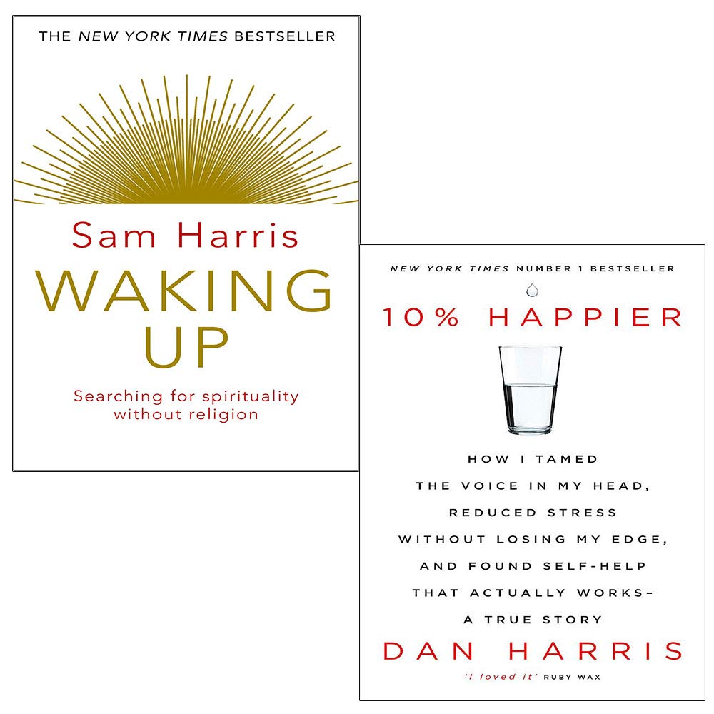 Dan Harris and Sam Harris 2 paperback books collection set from Yellow Kite and Black Swan on a wooden surface.