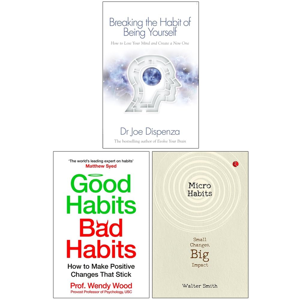 Habit Trio paperback book collection by various authors featuring Dr. Joe Dispenza, showcasing three non-fiction titles.