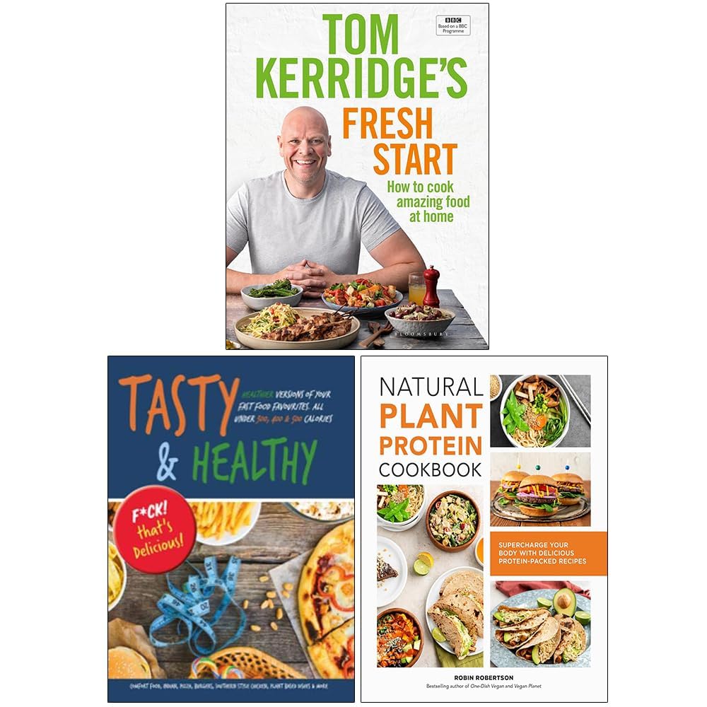 Tom Kerridge Collection hardback books set featuring three non-fiction titles by chef Tom Kerridge on a wooden table.