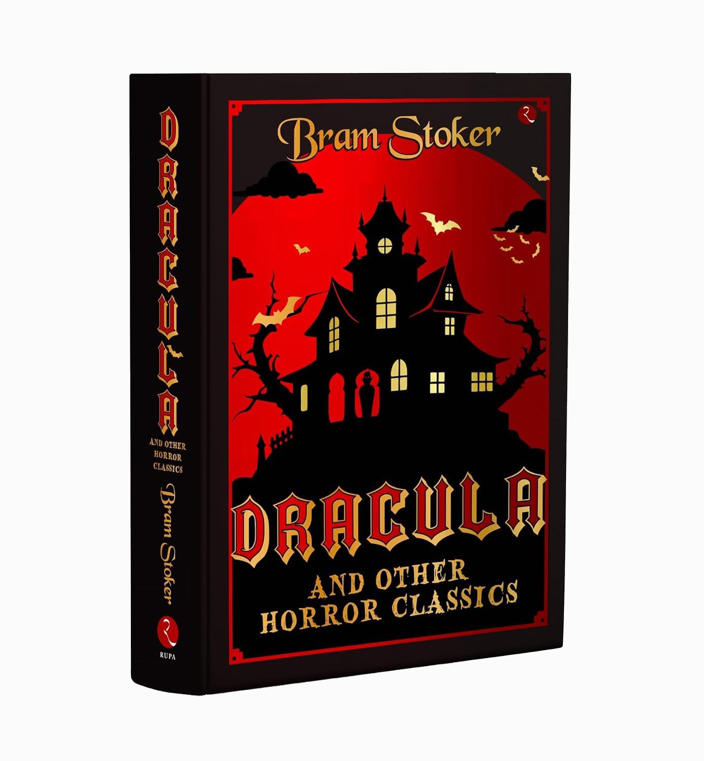 Deluxe leather-bound hardback edition of Bram Stoker's Dracula and other horror classics, featuring detailed cover art.