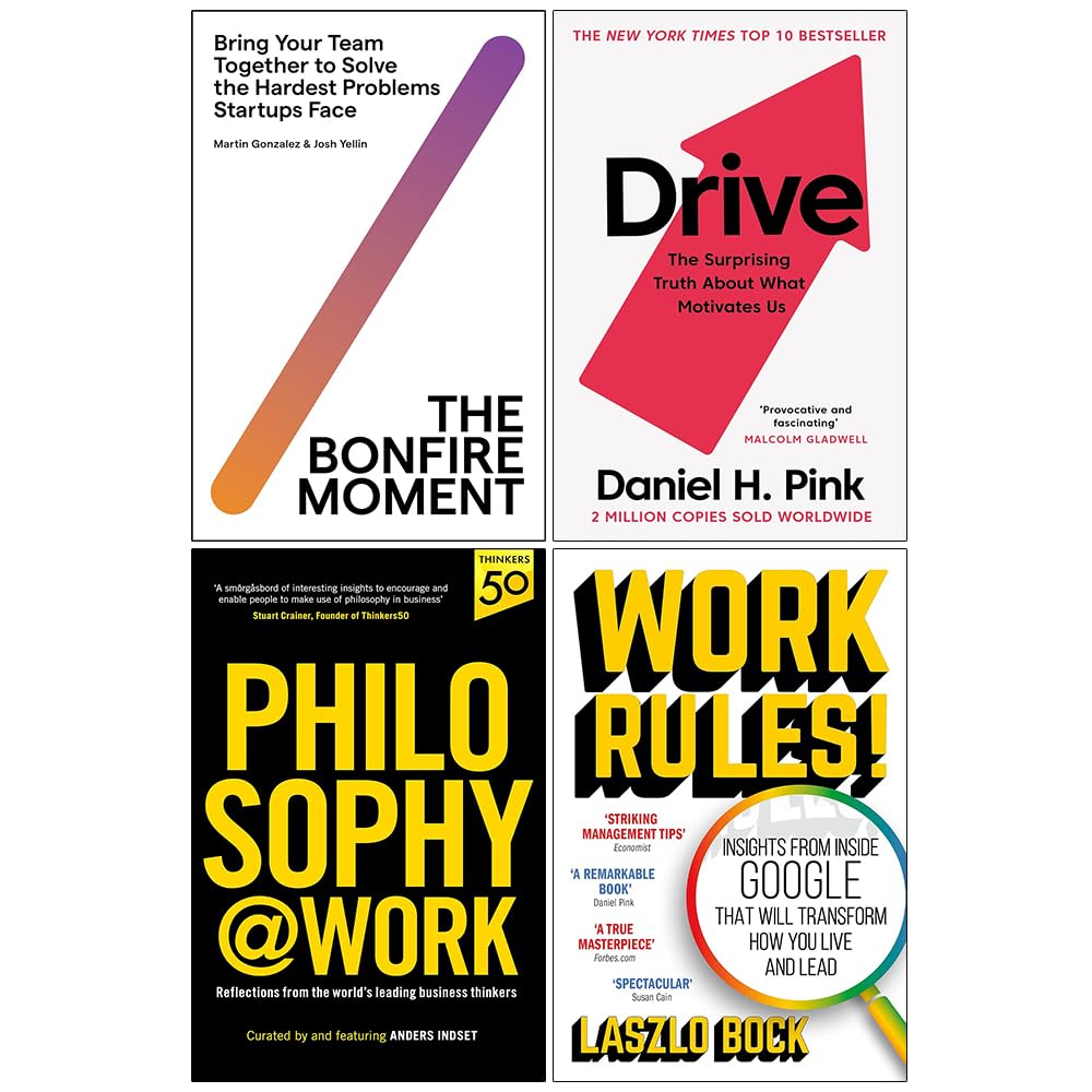 Four paperback non-fiction books by various authors in a collection set, featuring titles from Harper Business and Canongate.