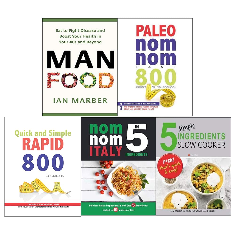 Five paperback books from the ManFood Series by Ian Marber, showcasing non-fiction food topics and recipes.
