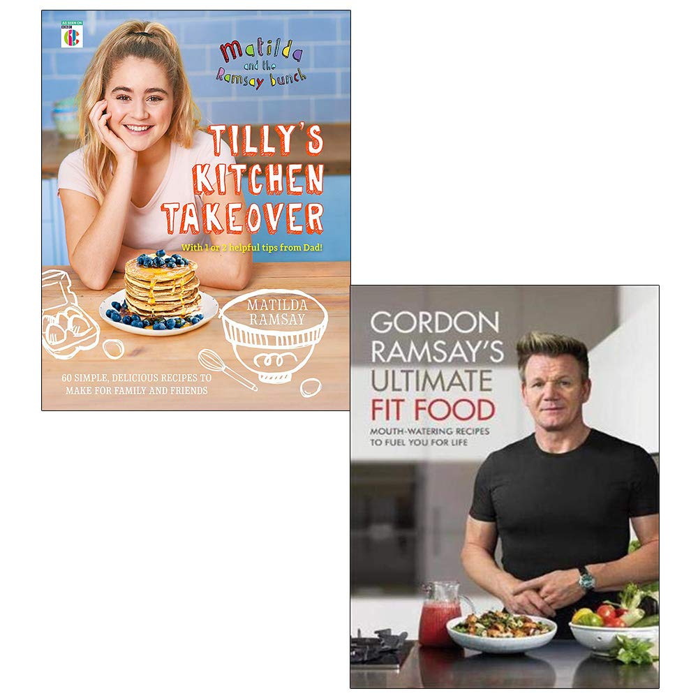 Two hardback cookbooks from Matilda Ramsay's "Tilly's Kitchen Takeover" collection on a wooden table.