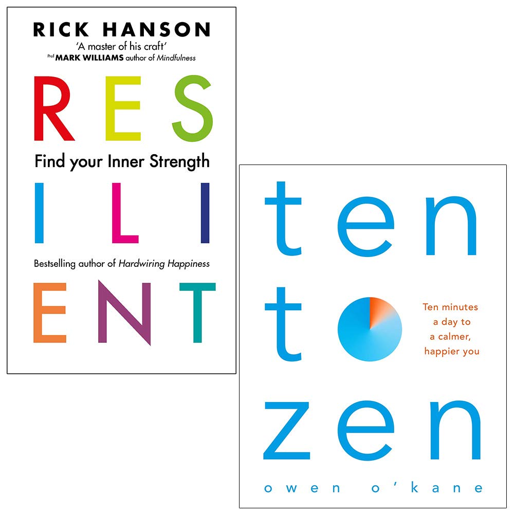 Mindset by Various Authors, 2 paperback books collection set from Rick Hanson, displayed on a wooden table.