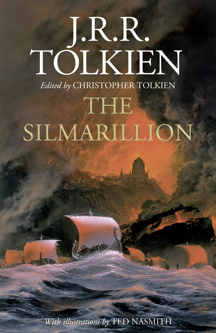 Hardback edition of The Silmarillion by J.R.R. Tolkien, featuring Ted Nasmith's artwork on the cover.