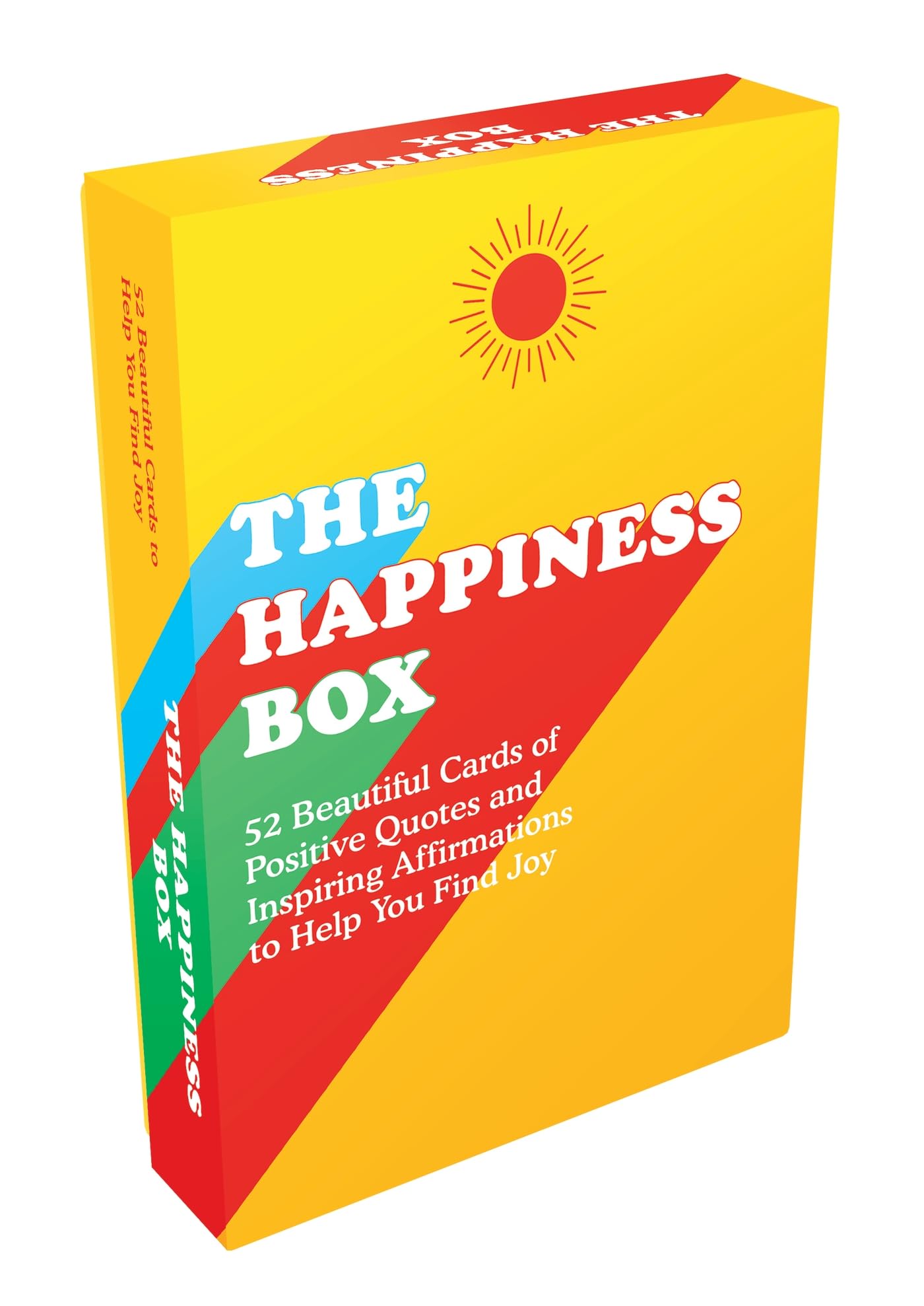 The Happiness Box by Summersdale, featuring 52 cards designed to inspire joy, displayed on a wooden table.