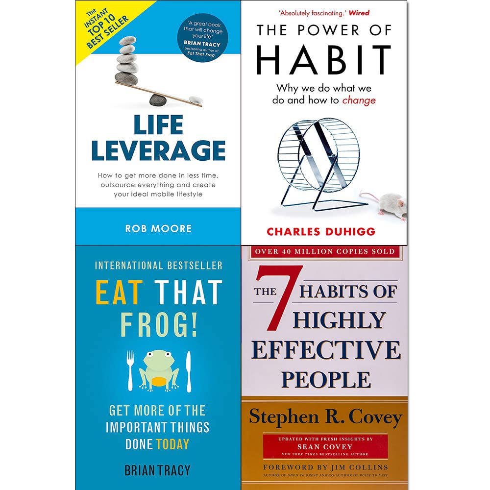 Four paperback books from the Growth Set by Stephen R. Covey, showcasing covers of non-fiction titles.