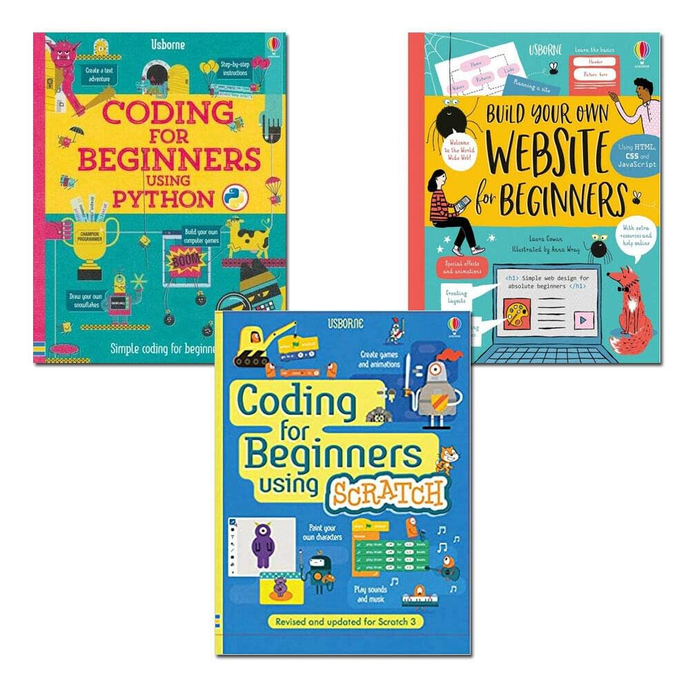 Usborne Coding For Beginners by Louie Stowell, 3 paperback books collection set on coding basics.