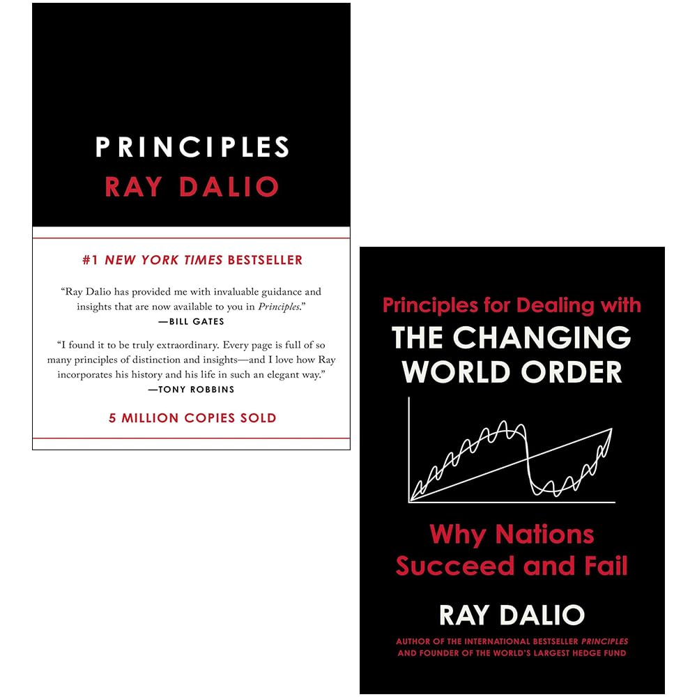 Principles by Ray Dalio hardback book collection set on display, featuring two non-fiction titles by the author.