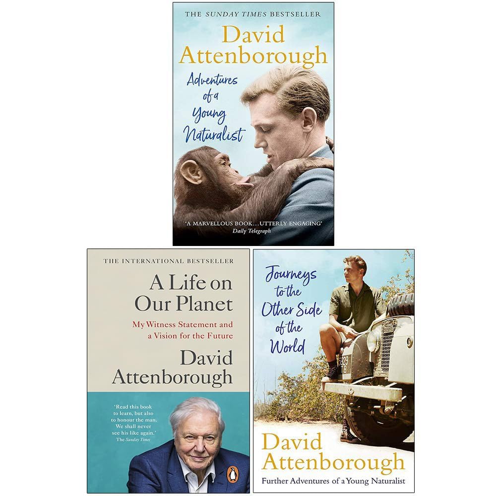 David Attenborough 3 Books Collection Set in paperback, featuring nature-themed non-fiction titles on a display.
