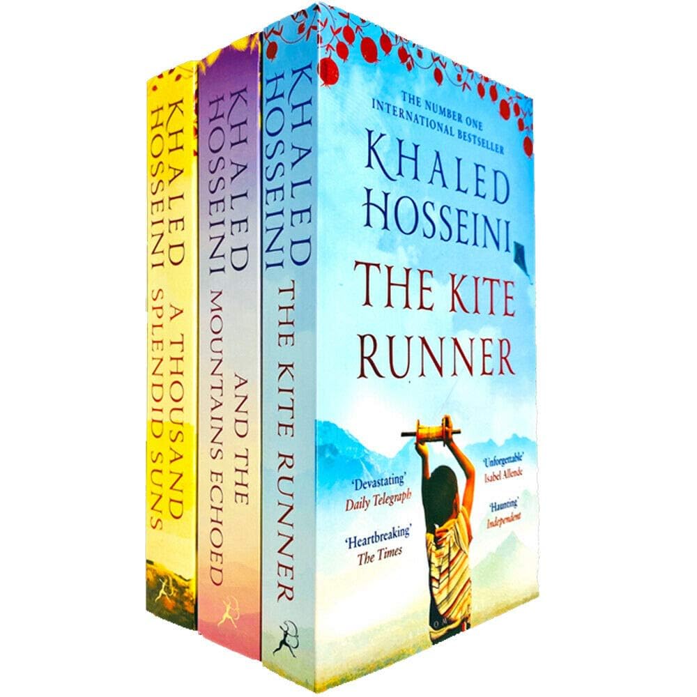 Khaled Hosseini Collection of 3 paperback fiction books by Khaled Hosseini set against a neutral background.