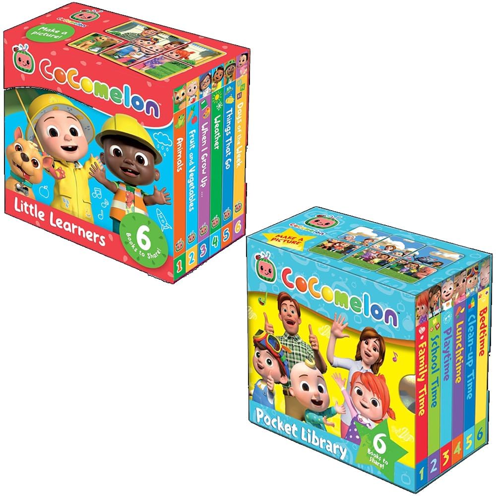 Cocomelon 12 board books collection set by Farshore, featuring colorful illustrations and engaging non-fiction content.