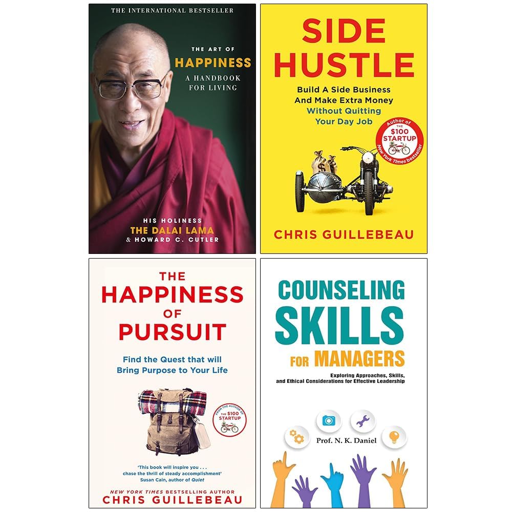 Happiness and Pursuit Collection set of 4 non-fiction paperback books by various authors, featuring insights from Dalai Lama.
