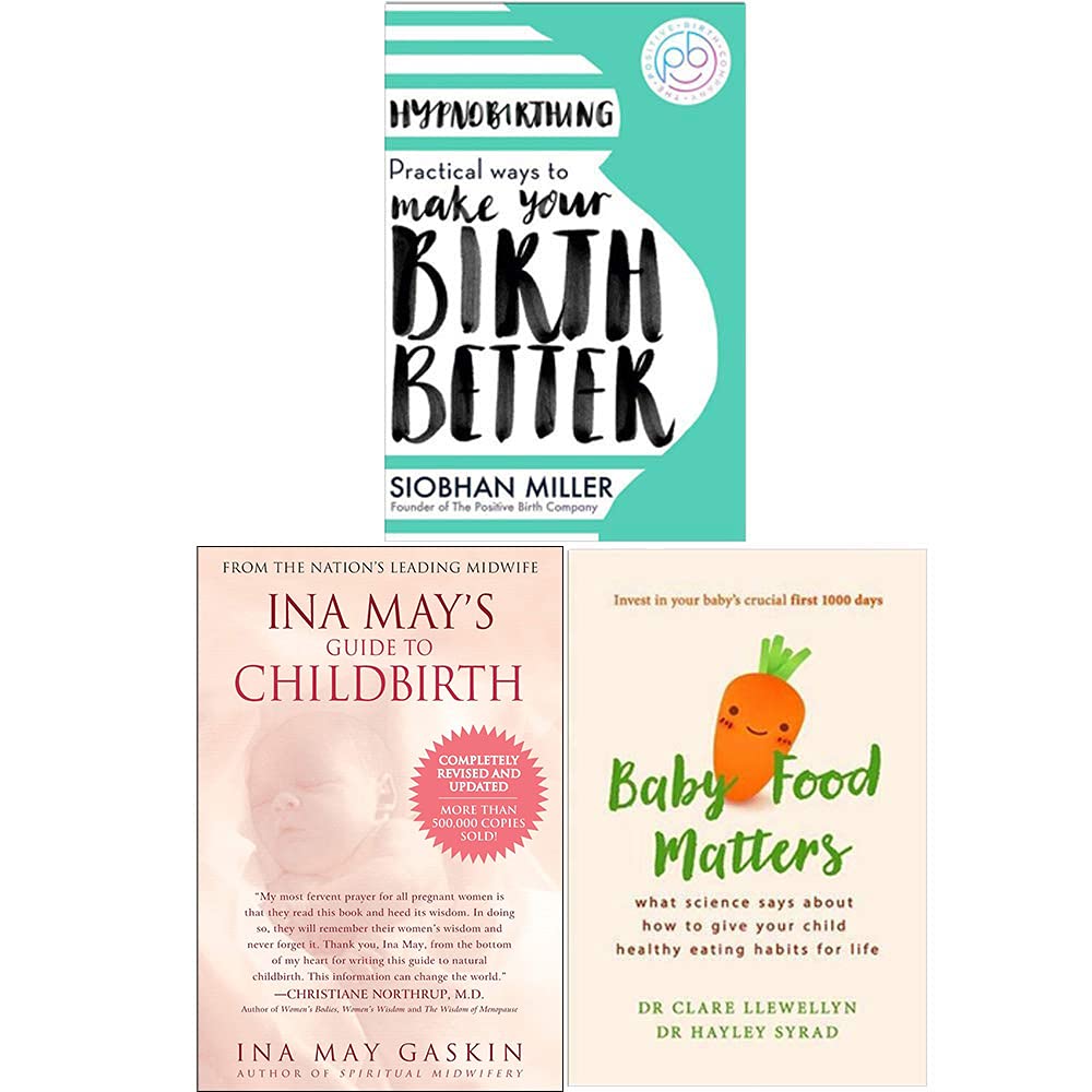 Three paperback books titled "Birth Guide" by various authors, published by Piatkus, Vermilion, and Yellow Kite.