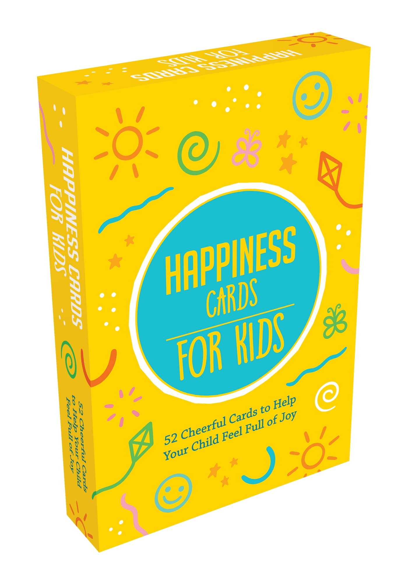 Colorful Happiness Cards for Kids by Summersdale, featuring 52 cheerful cards for ages 3–7 in a paperback format.