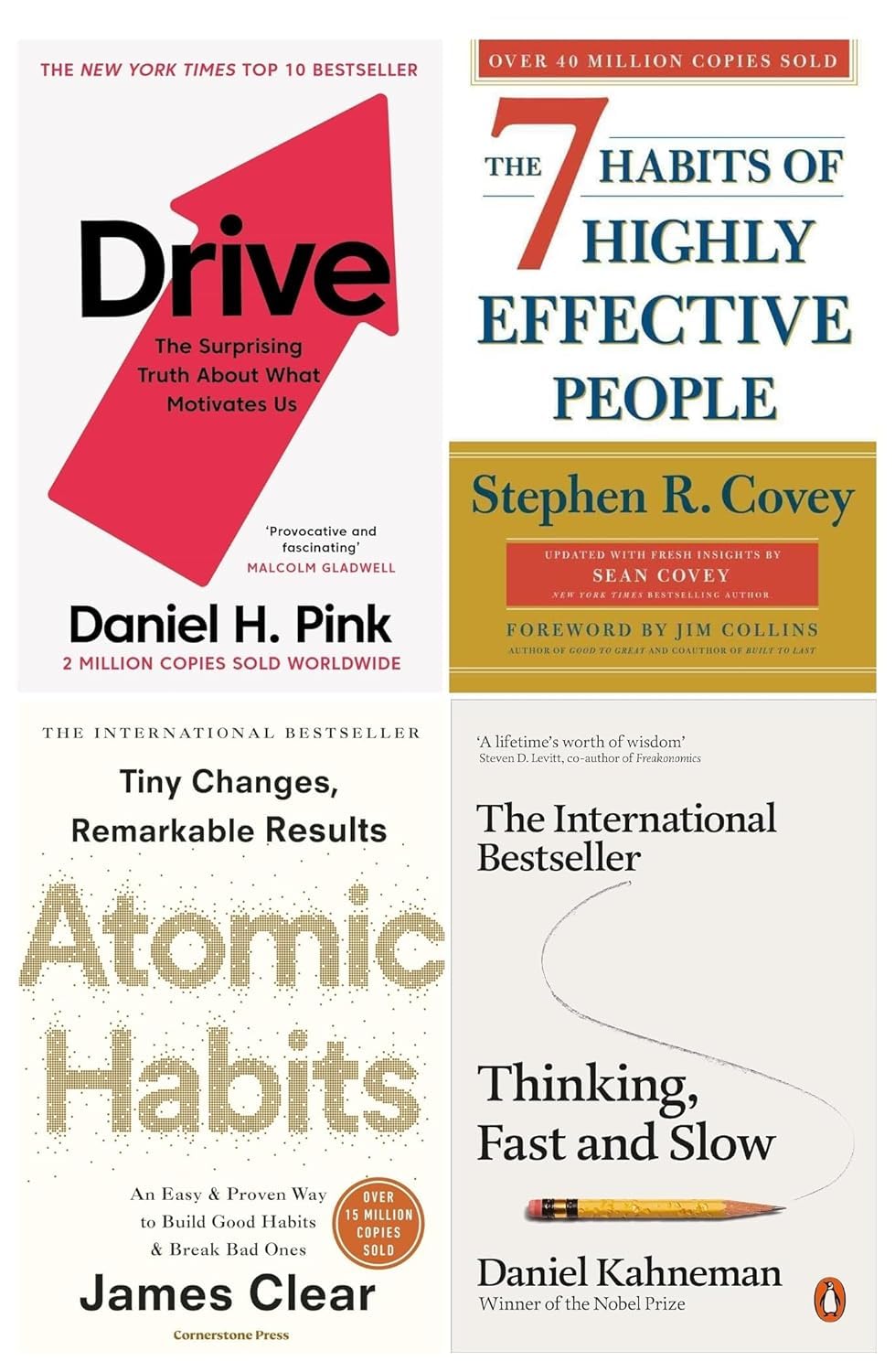 Self-Help Collection paperback set featuring works by Daniel Kahneman and Daniel Pink, stacked with visible book covers.