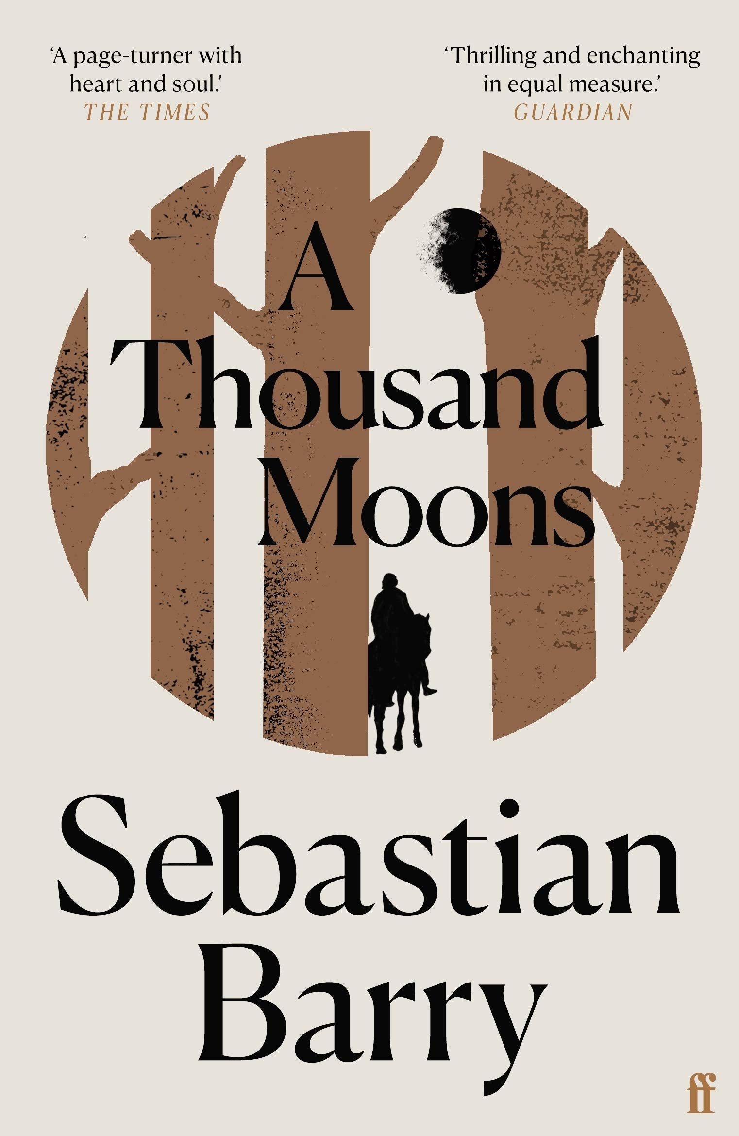 A Thousand Moons paperback by Sebastian Barry, showcasing a colorful book cover with an intriguing design.