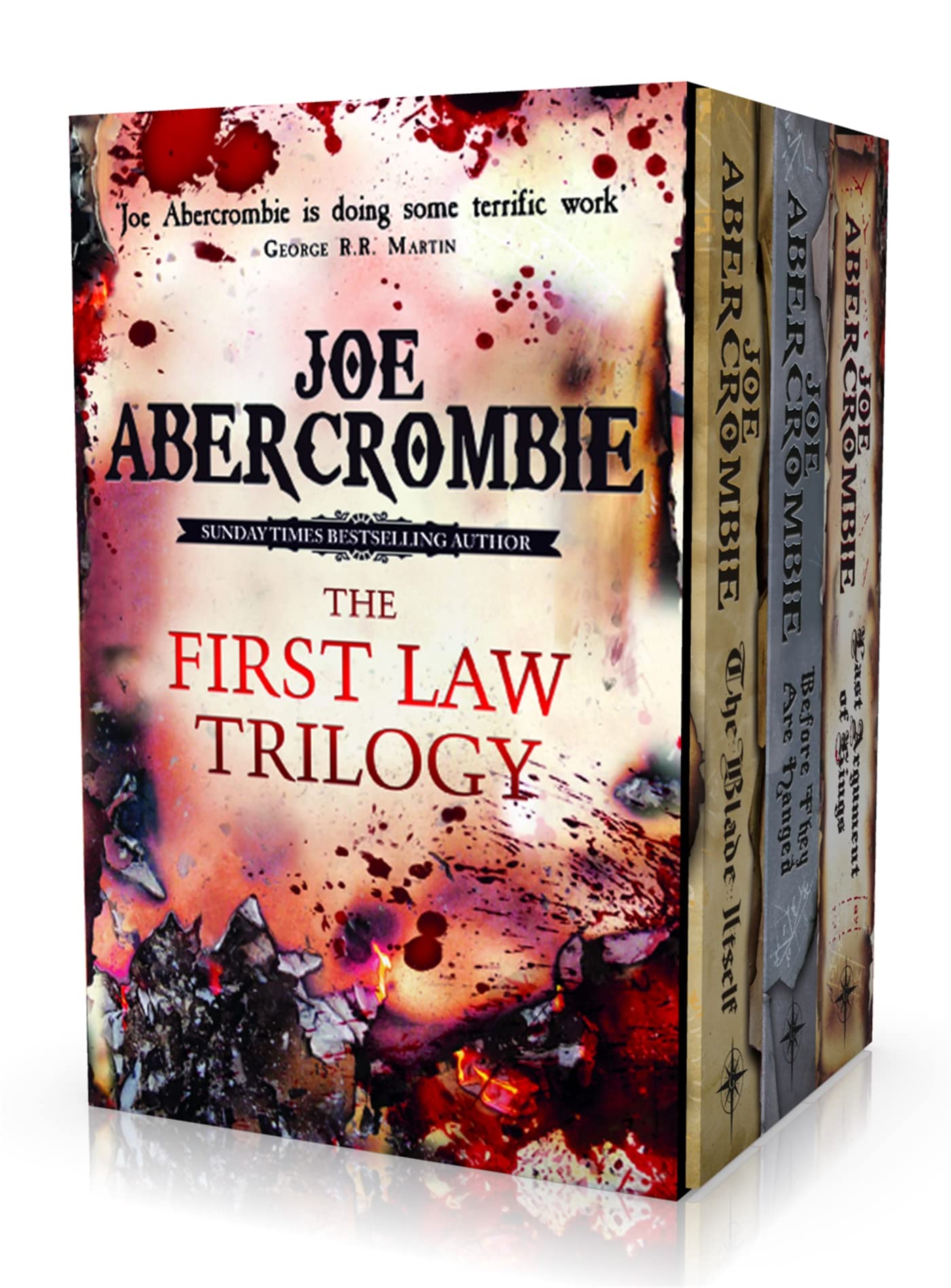 Three hardback first law trilogy books by Joe Abercrombie in Gollancz edition, featuring dark fantasy fiction in a set.