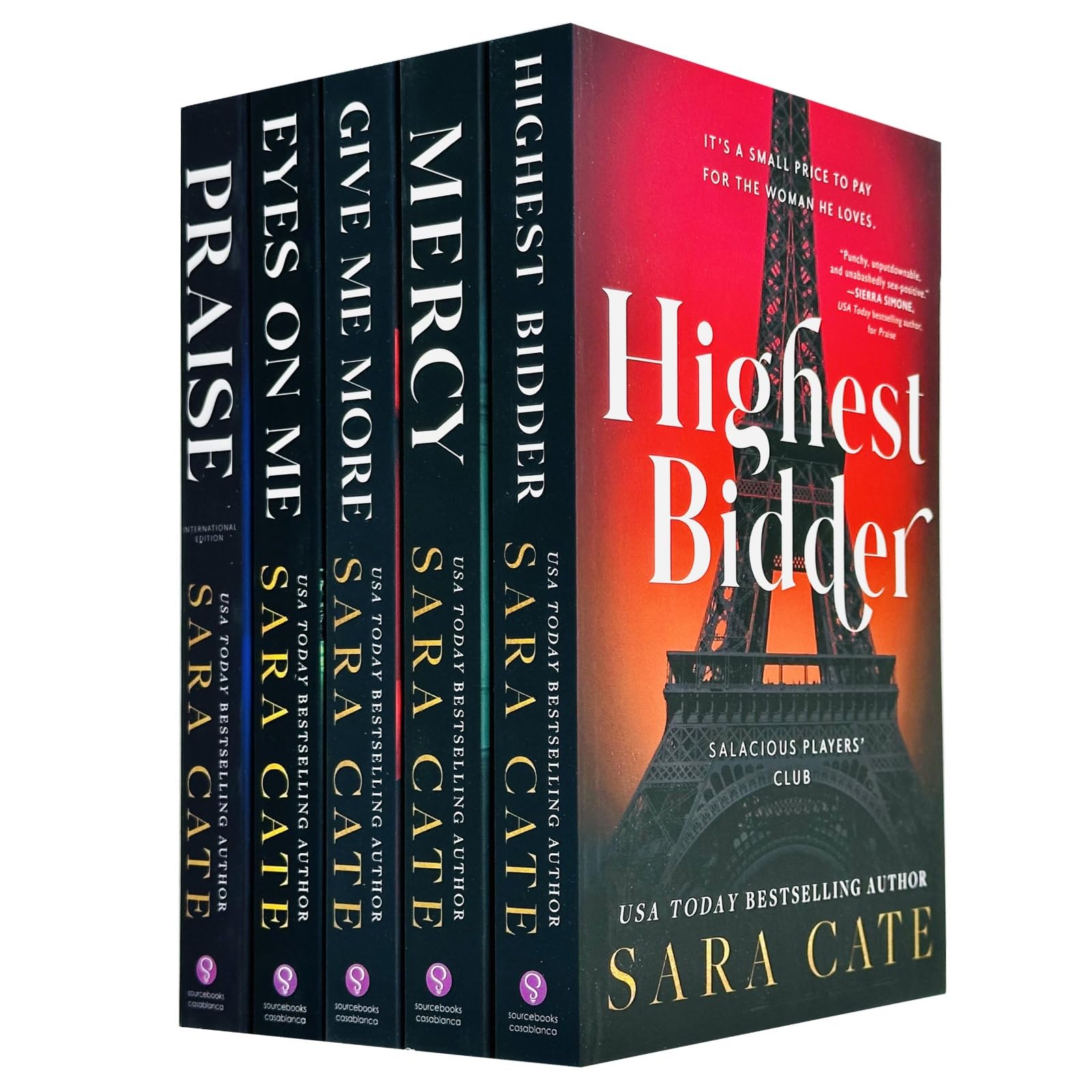Salacious Players Club by Sara Cate five-book collection set in paperback, featuring fiction novels with colorful covers.