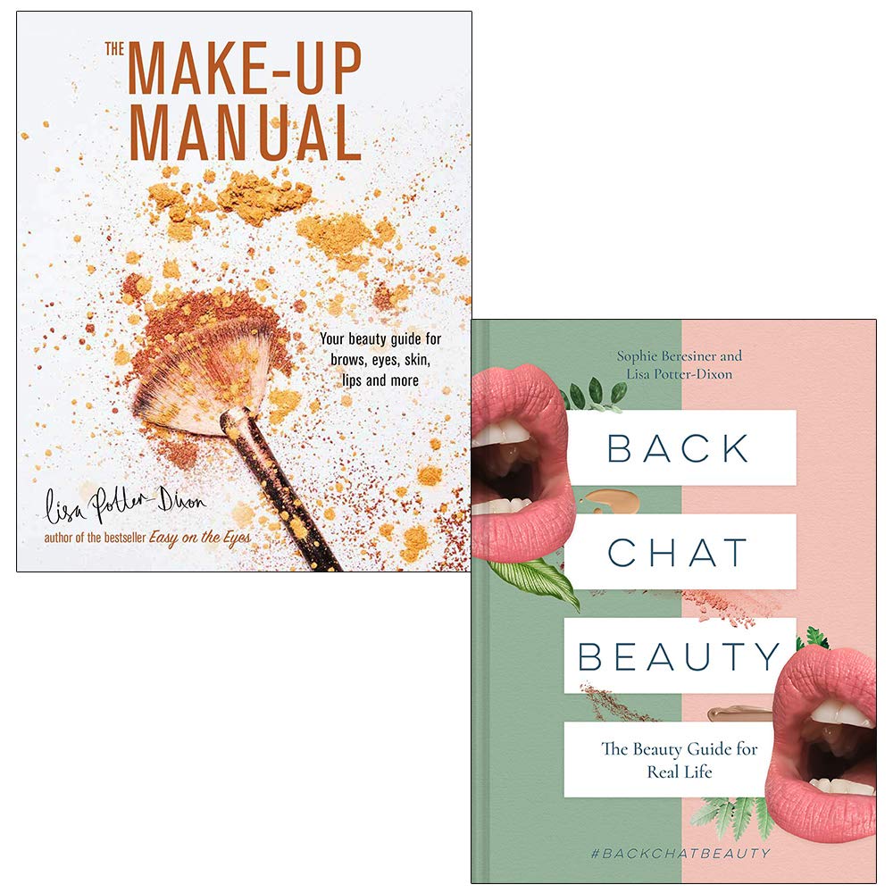 Two hardback beauty books, "Make-up Manual" and "Back Chat Beauty," by various authors on a wooden background.