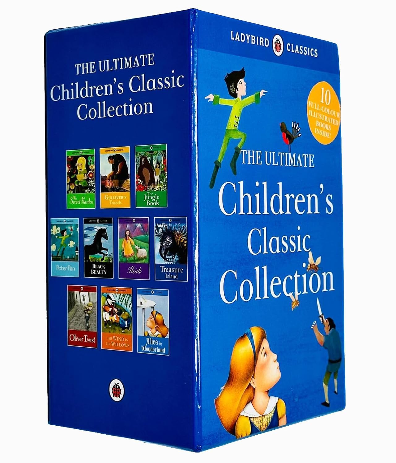 Hardback set of 10 classic children's books for ages 8-12 from Ladybird Ltd, featuring colorful covers and engaging illustrations.