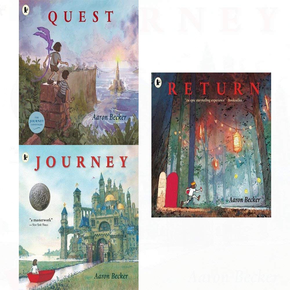 Journey Trilogy by Aaron Becker 3-book collection set for ages 4-8, featuring vibrant paperback editions with colorful cover illustrations.