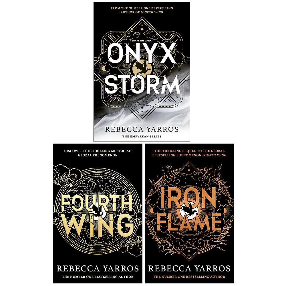 Three paperback fiction books from The Empyrean Series by Rebecca Yarros, featuring cover art with vibrant designs and titles.