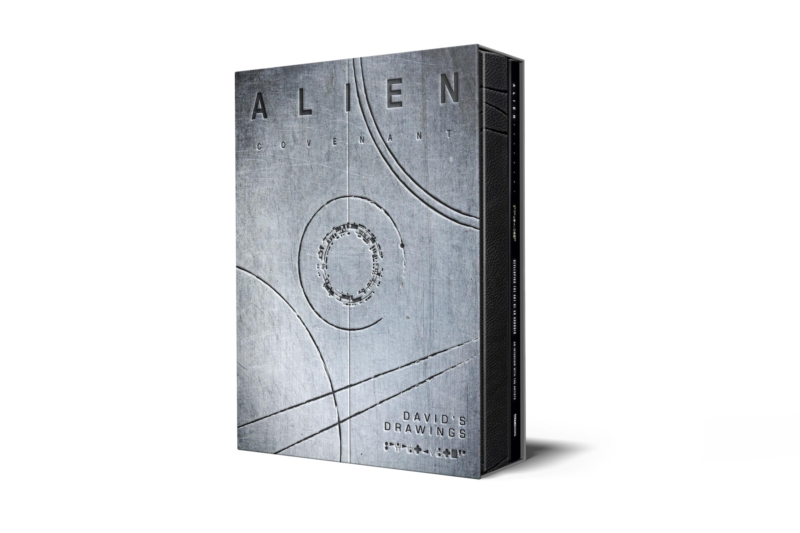 Hardback book "Alien Covenant: David's Drawings" by Dane Hallett featuring detailed illustrations and a striking cover design.