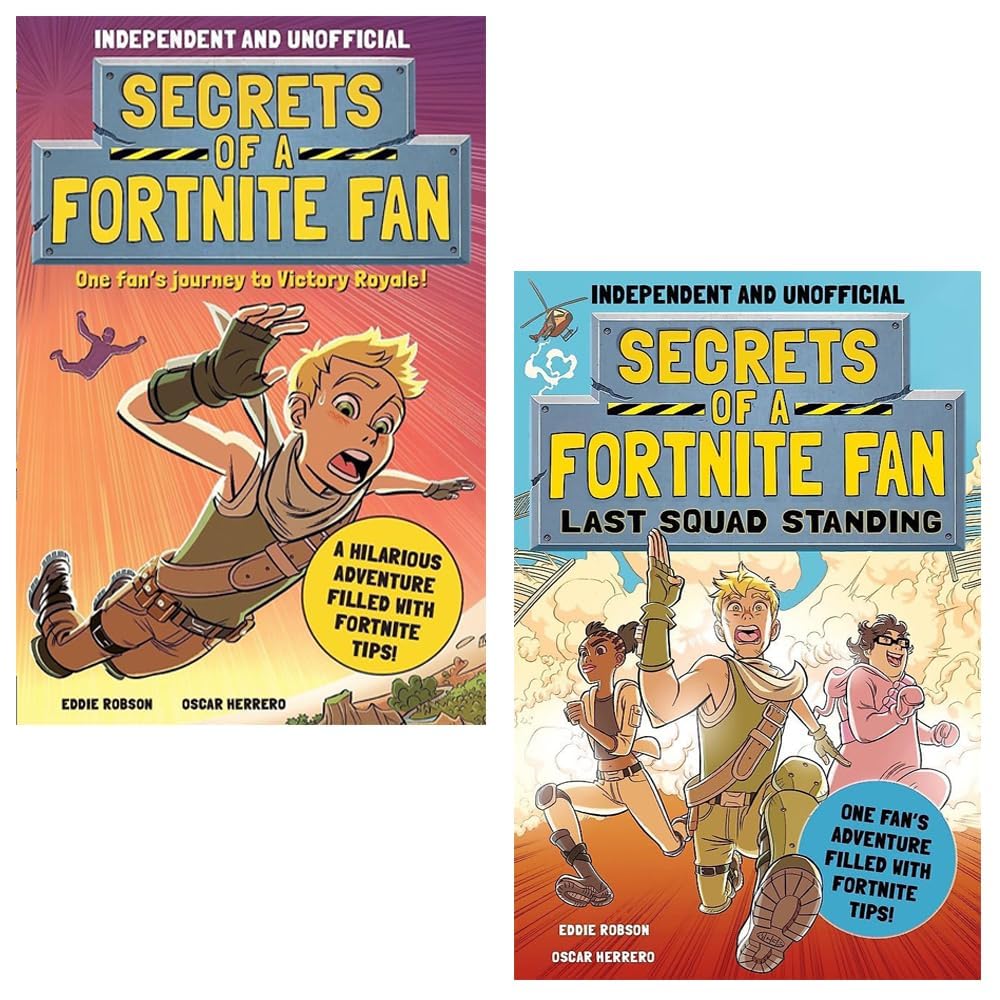 Two paperback books from the "Secrets of a Fortnite Fan" collection by Various Authors, showcasing vibrant cover art.