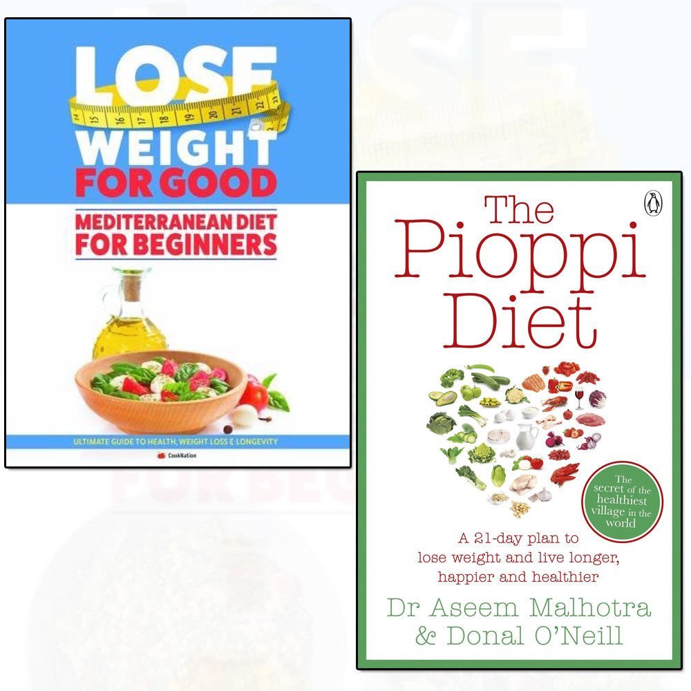 Pioppi Diet by Aseem Malhotra, 2 paperback books collection set, featuring non-fiction cover designs on a white background.
