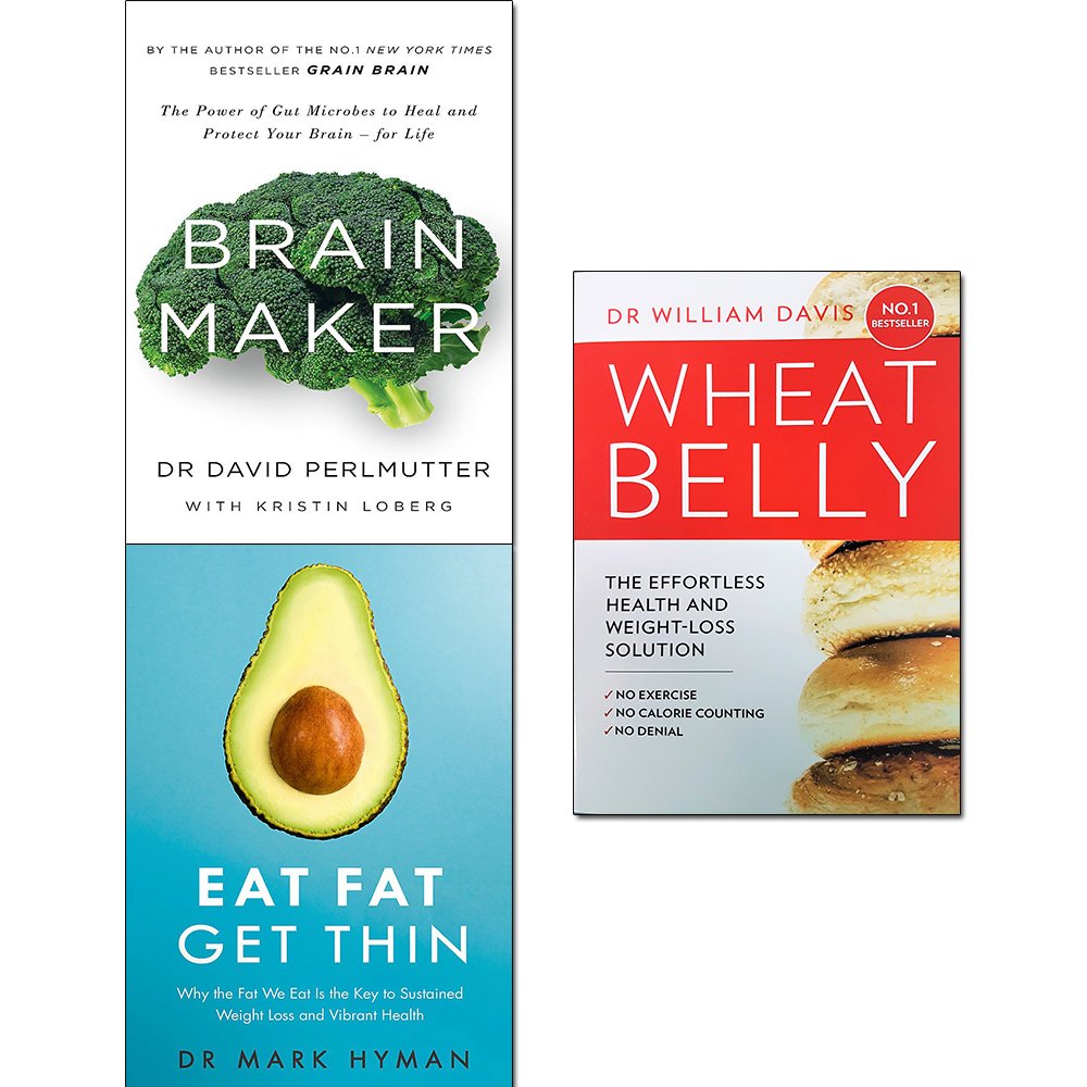 Health 3 by Various Authors collection of 3 non-fiction paperback books by William Davis on a wooden surface.