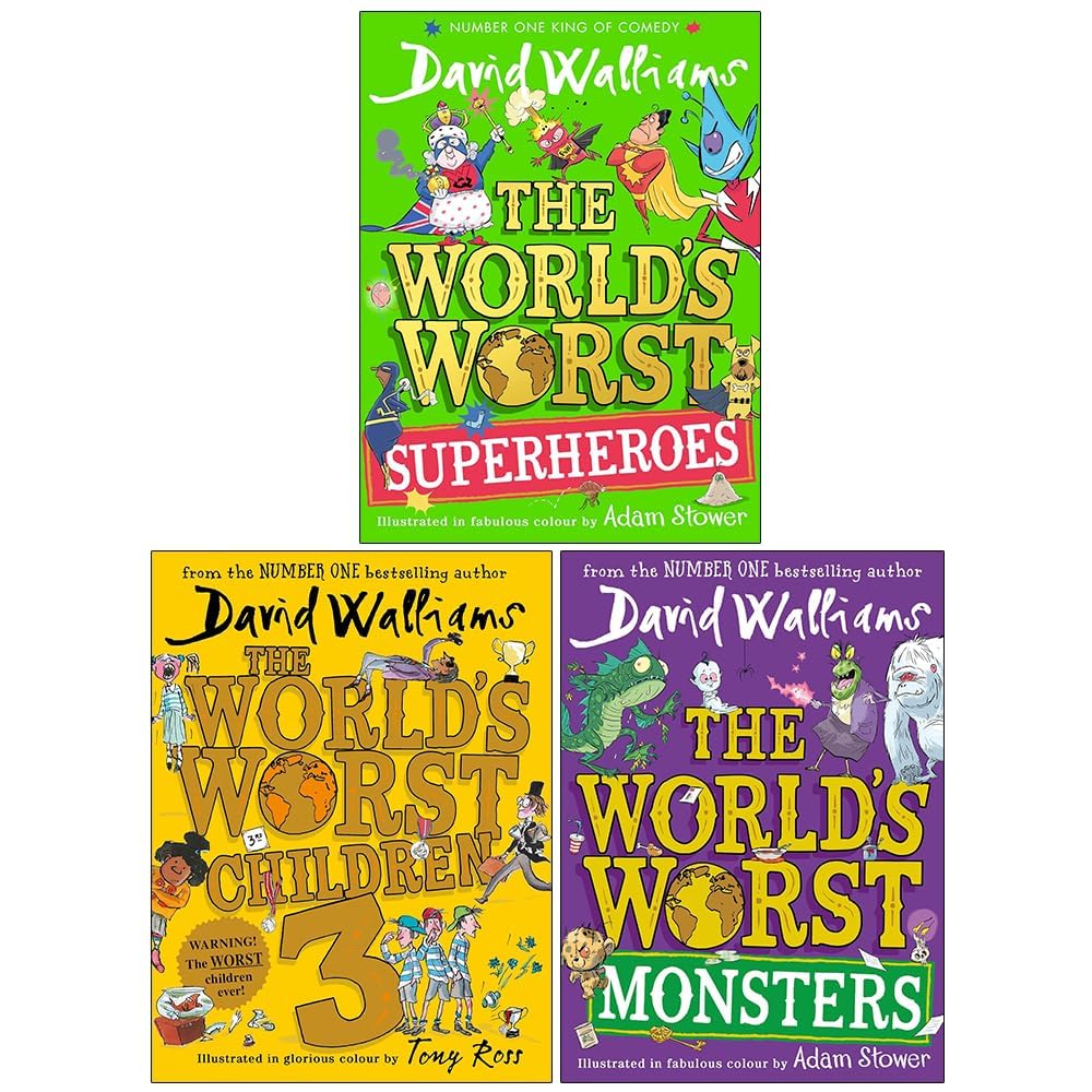 David Walliams 3 Books Collection Set in paperback, featuring colorful covers and engaging illustrations for children.