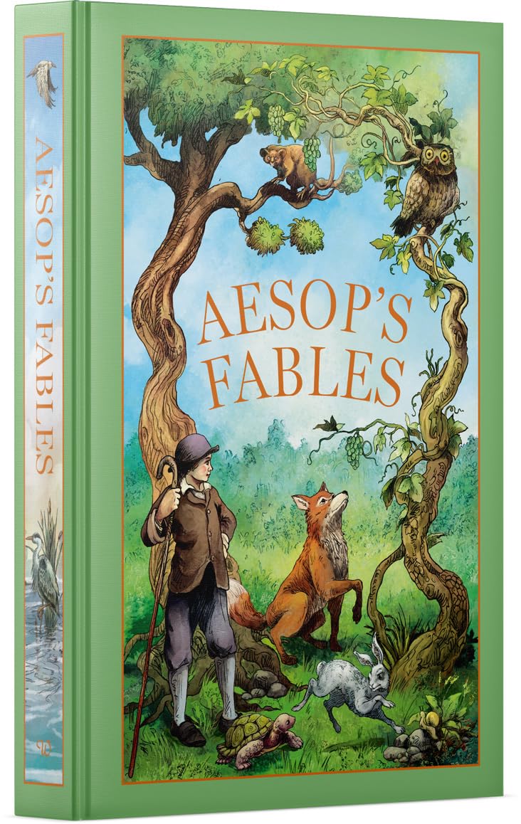 Leather bound edition of Aesop's Fables, illustrated cover, hardback book by Aesop, published by Wilco International LLP.