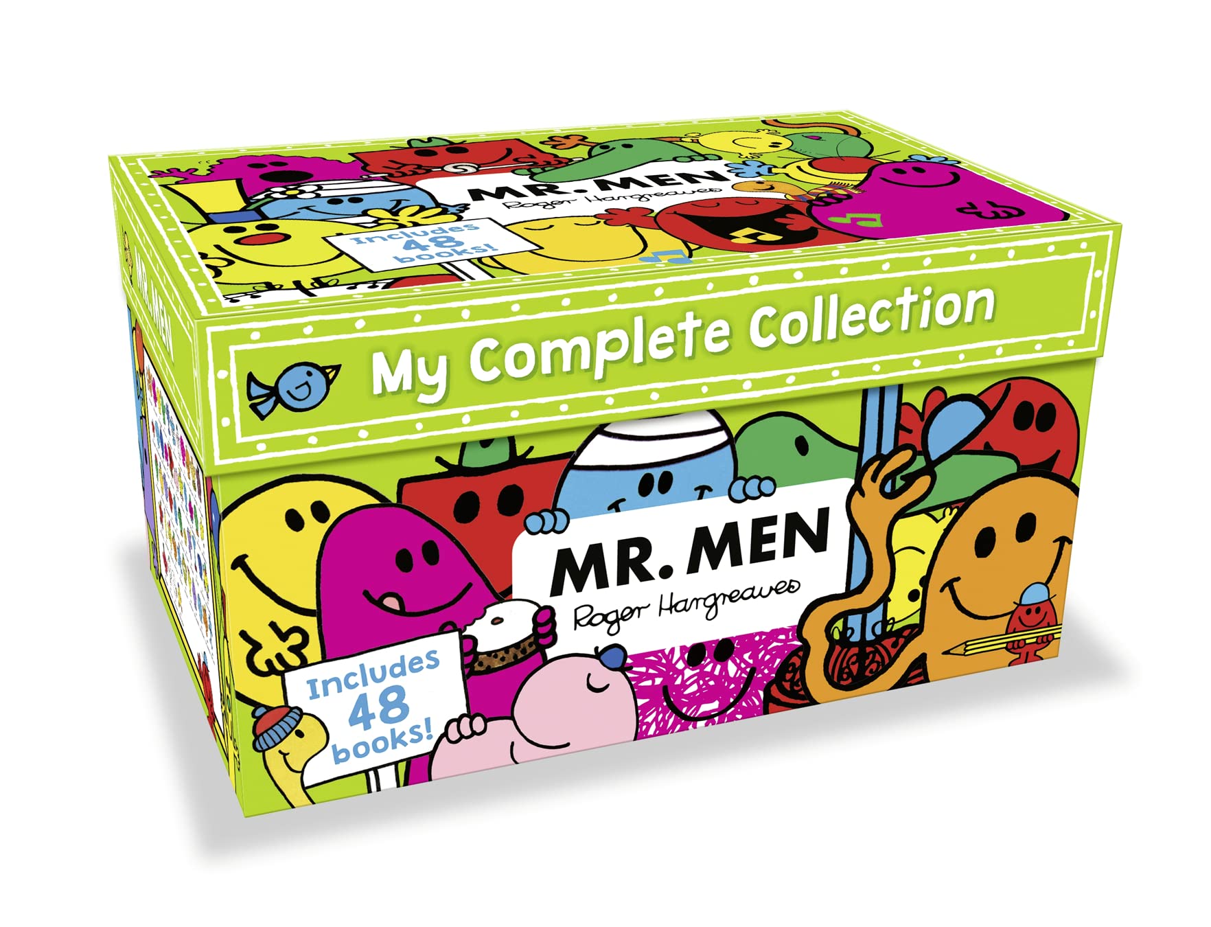 Mr Men complete collection by Roger Hargreaves, 48 paperback books for children aged 3-7, featuring colorful characters.