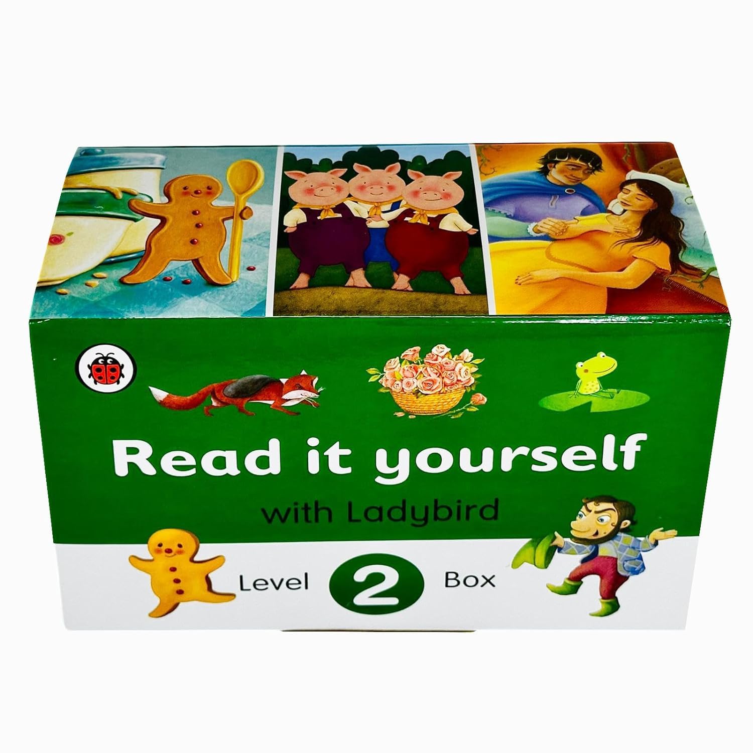 Ladybird Read It Yourself Tuck Box Level 2 collection of 10 paperback books for ages 3–7, featuring colorful covers.