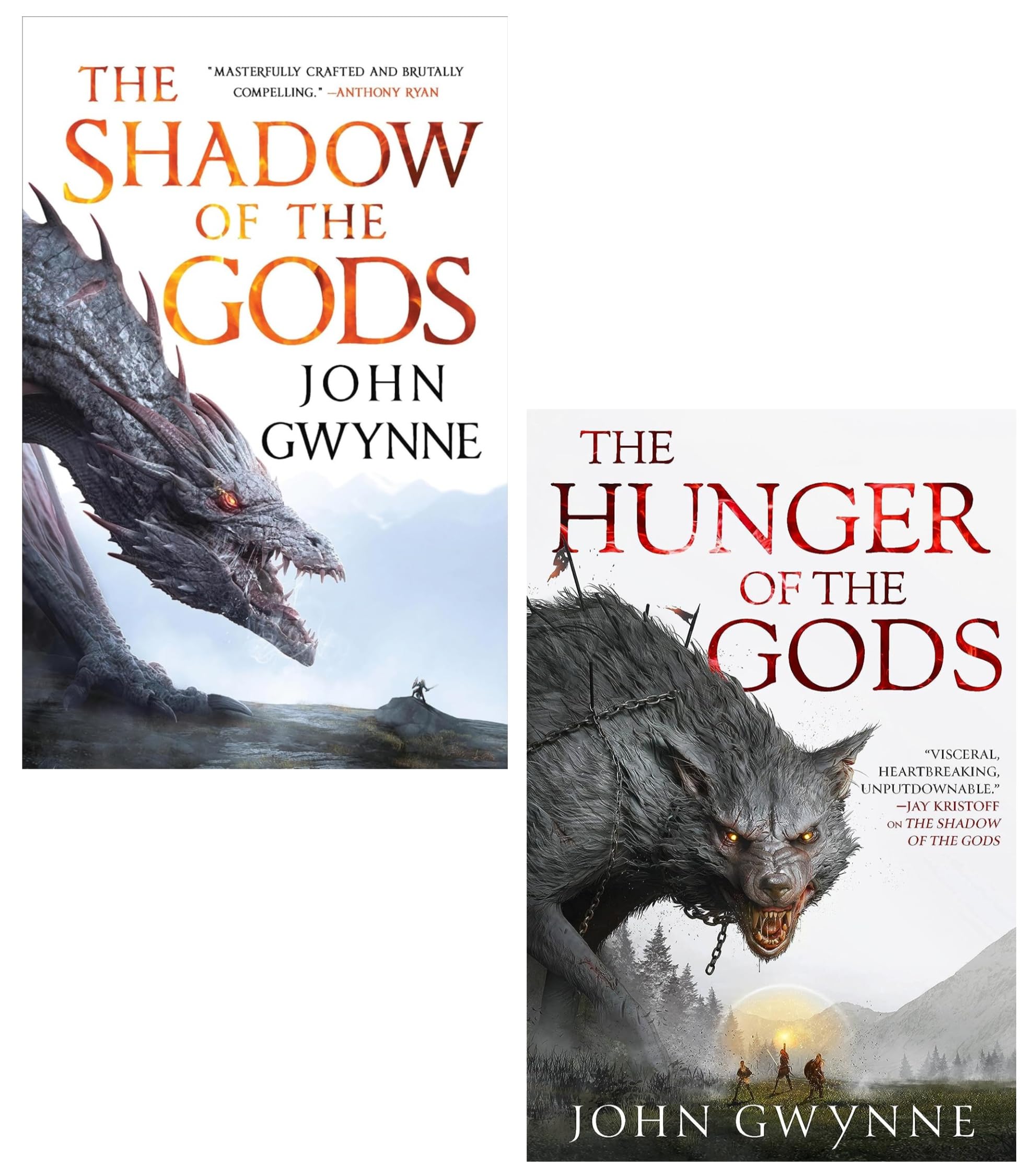 Bloodsworn Trilogy by John Gwynne, two paperback books showcasing fantasy fiction covers.