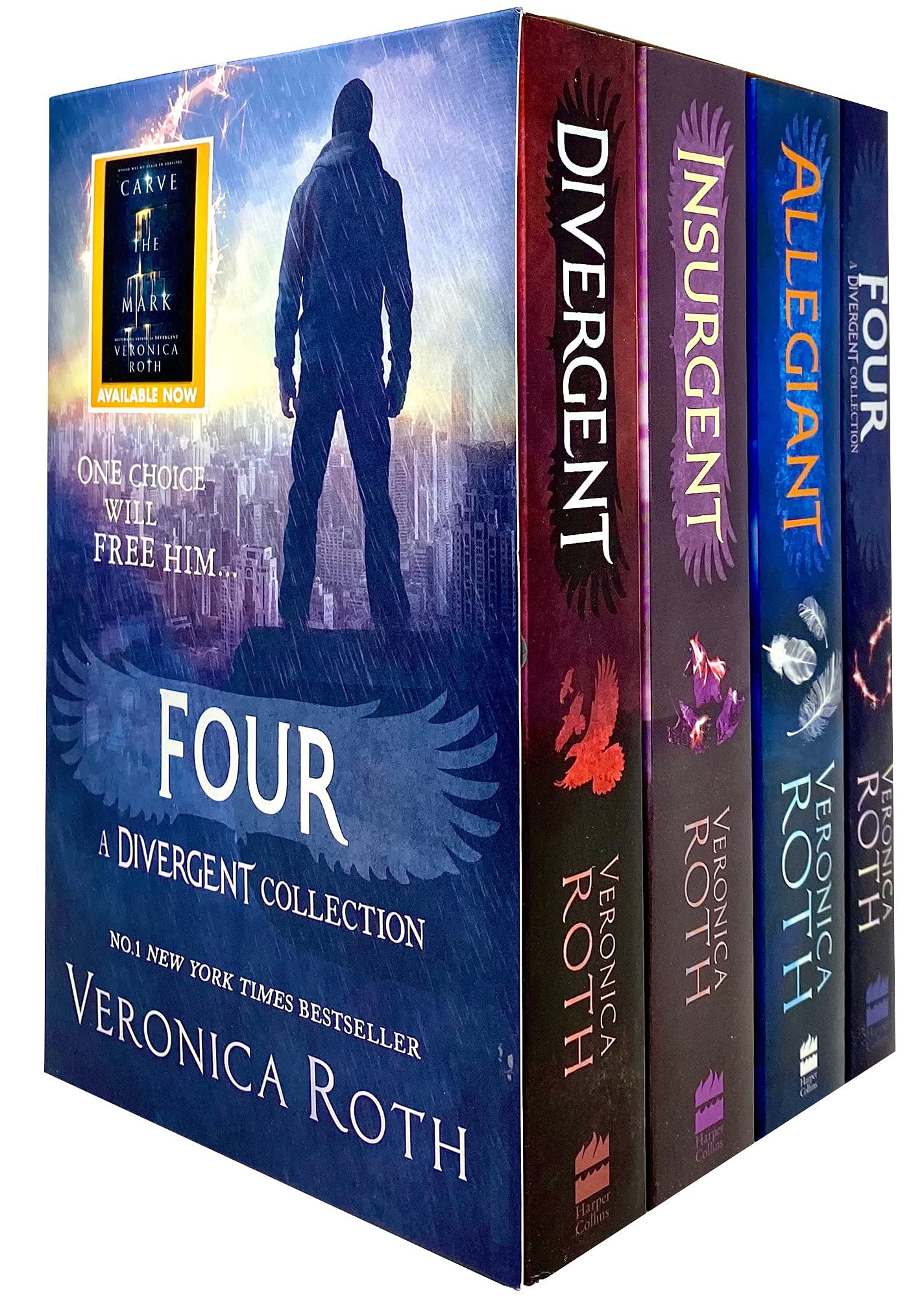 Skymart Books Divergent series box set with five young adult paperback books by Veronica Roth, featuring colorful cover art.
