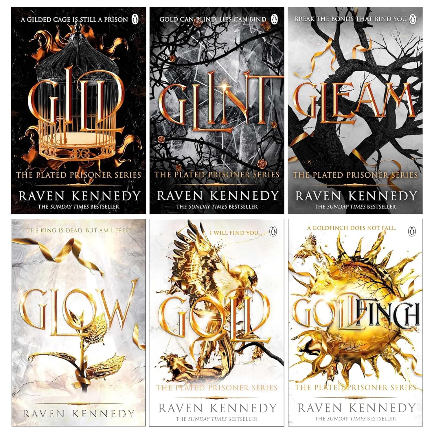 Six paperback books from Raven Kennedy's The Plated Prisoner Series collection, featuring fantasy fiction covers.