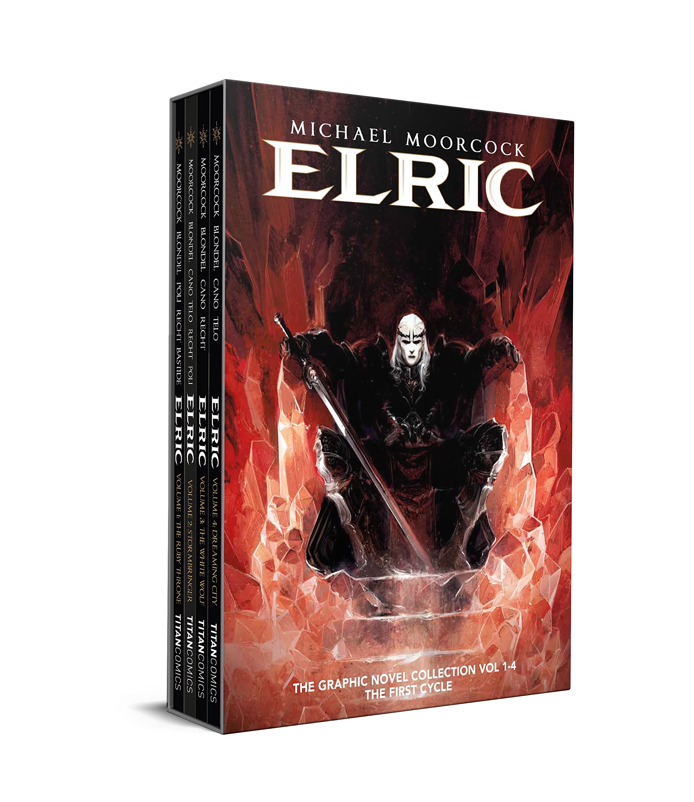 Elric by Julien Blondel 4 book hardback collection set, featuring fantasy fiction artwork and vibrant cover designs.
